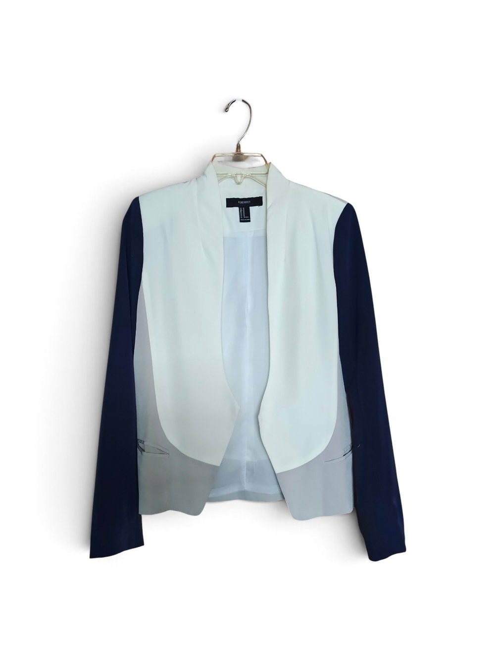Forever 21 White, Navy & Light Gray Colorblock Open Blazer